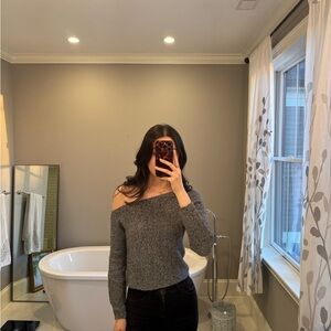 American Eagle Outfitters Charcoal Off-Shoulder Sweater